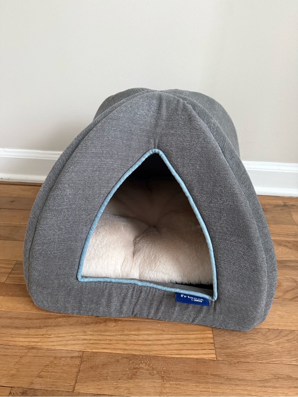 2 Grey Pet Cave Beds with Cream Plush Interior